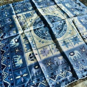 VALENTINO Vintage 100% Silk Elephant Pattern Scarf in Blue